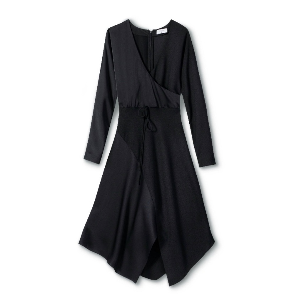 Women’s Cushnie black dress evening NWT sz 0 wrap midi Long sleeve asymmetrical